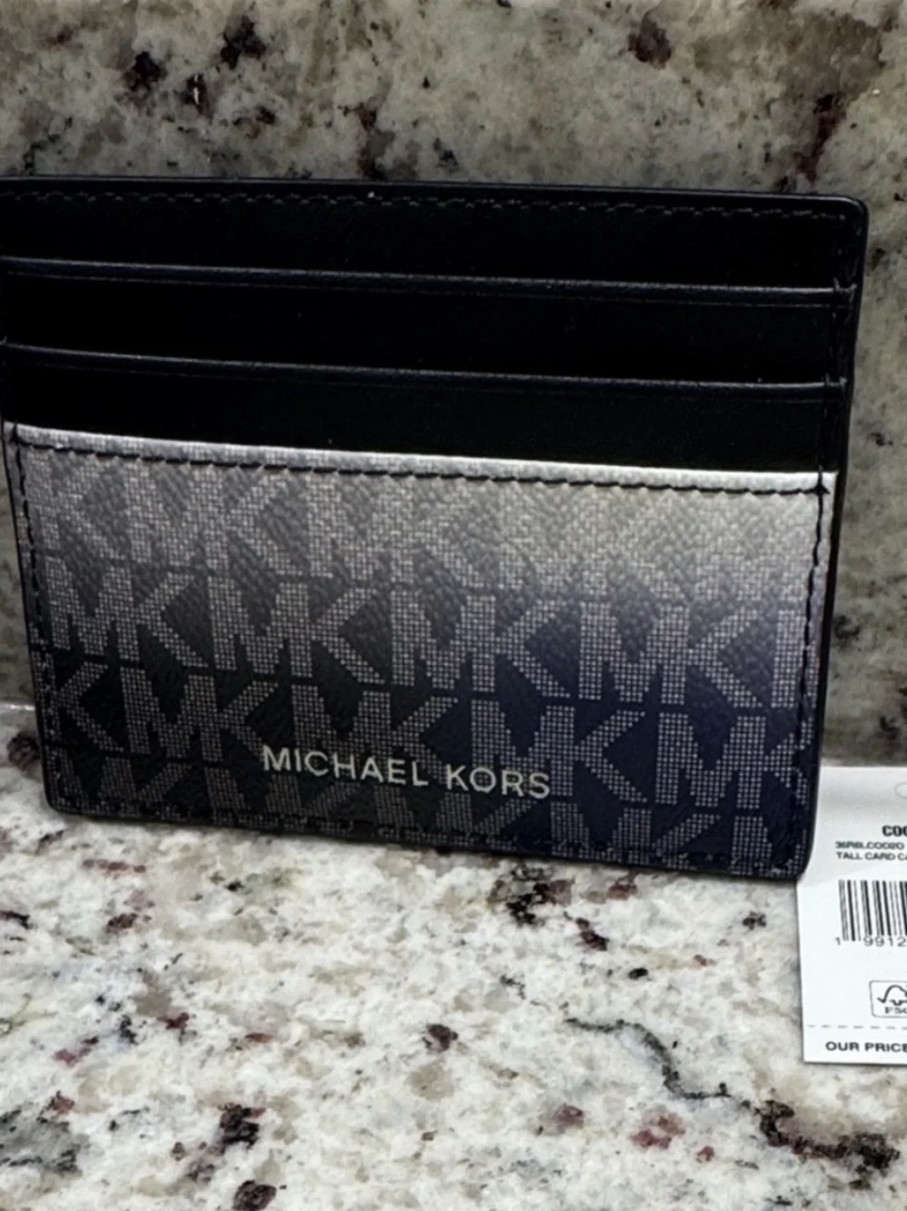 Michael Kors Black and Gray Monogram Card Case nwt unisex